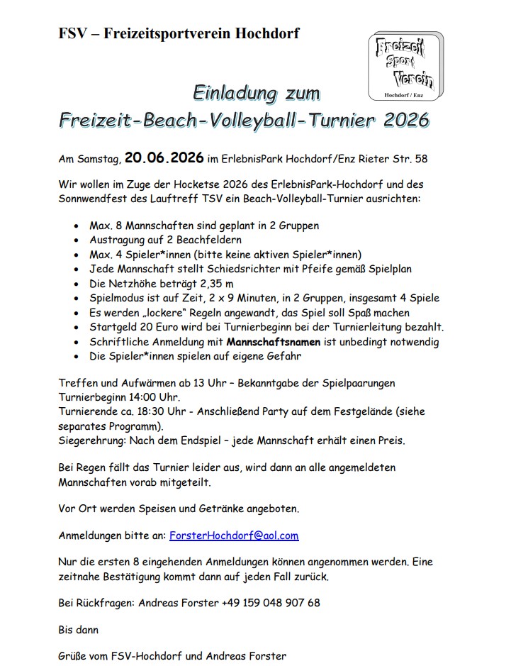 Einladung Volleyballturnier 2026
